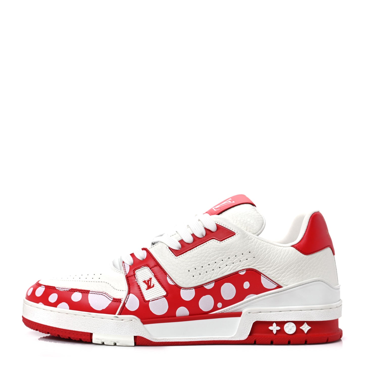 LV X YK Calfskin Printed Mens Infinity Dots Trainer Sneakers 10 White Red