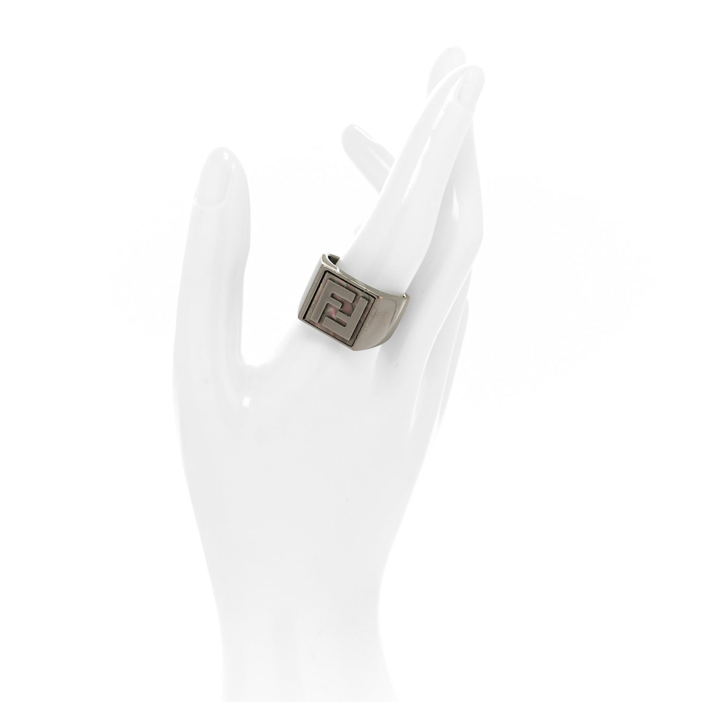 Ruthenium Mother of Pearl FF Signet Ring L