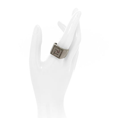 Fendi Ruthenium Mother of Pearl FF Signet Ring L 2 of 4