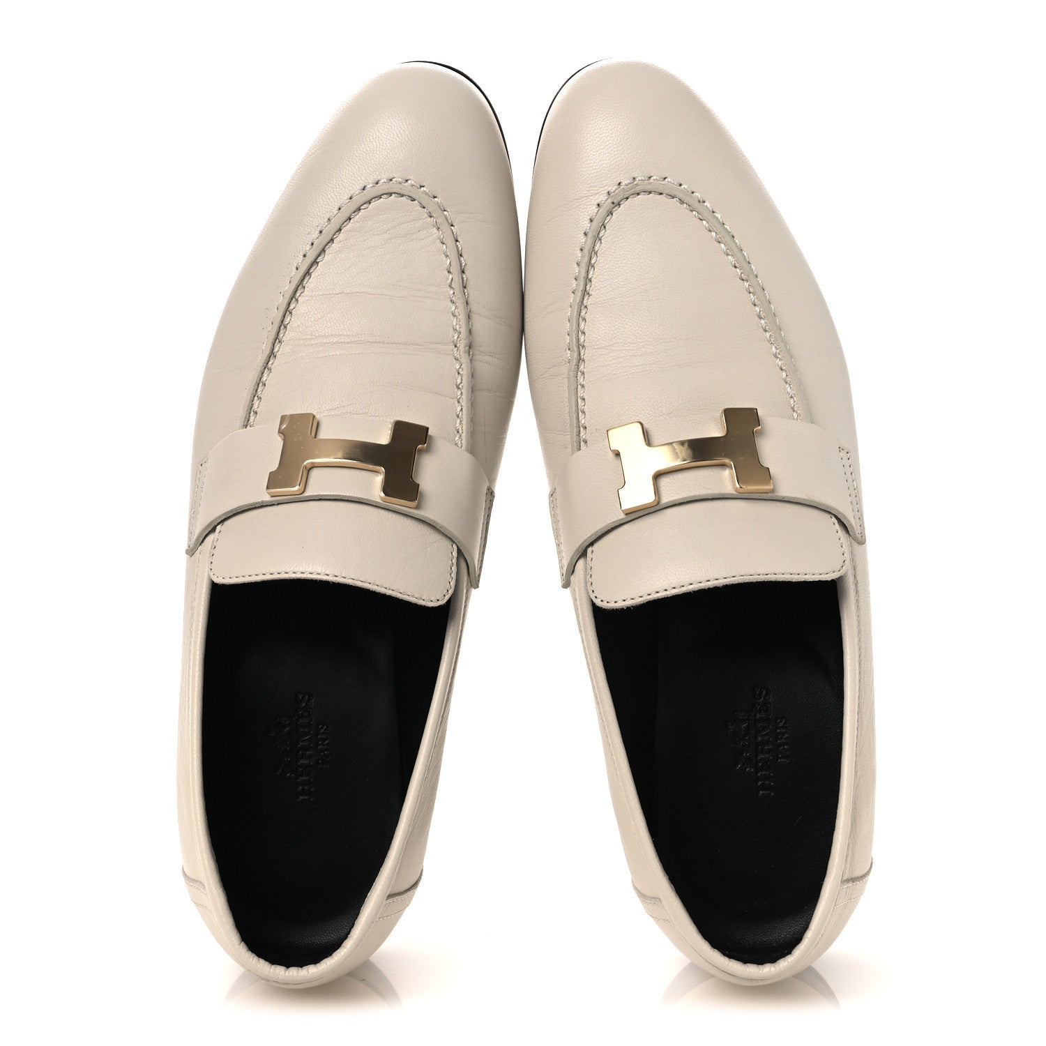 Hermes Goatskin Womens Paris Loafers 37 Beige Glaise 2 of 13