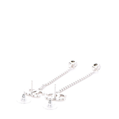Chanel Metal Baguette Round Crystal CC Drop Long Earrings Silver 3 of 5