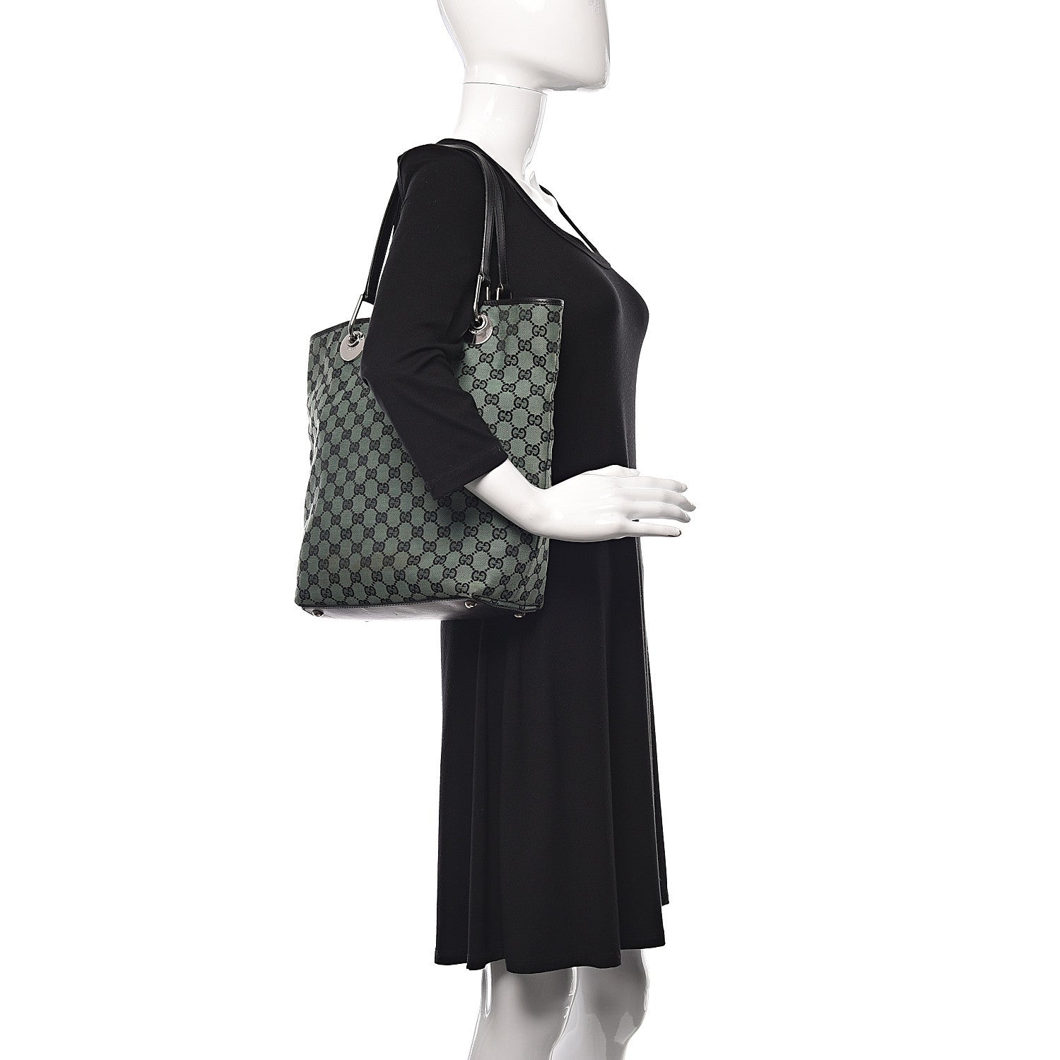 Gucci Monogram Large Eclipse Tote Green Black 2 of 16