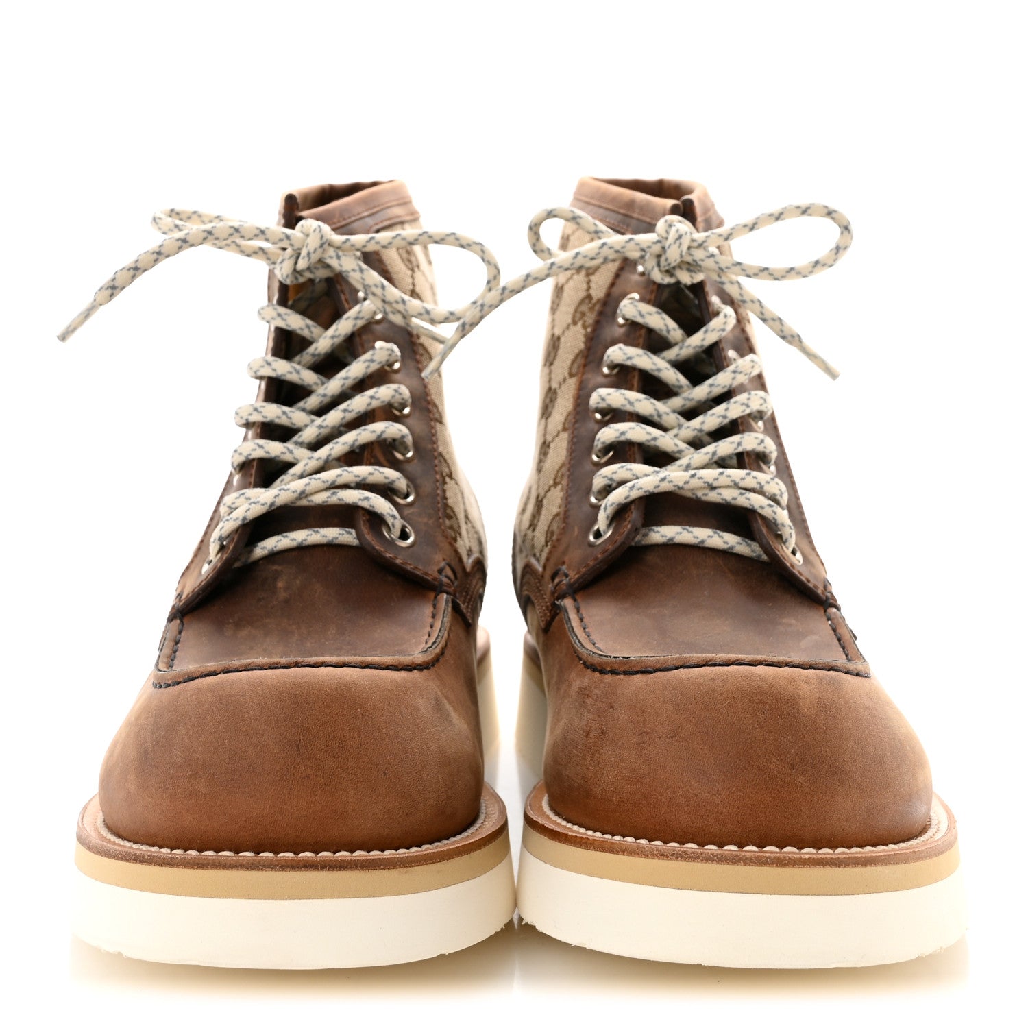 Gucci Garrett Calfskin Monogram Mens Ala Boots 10.5 Beige Ebony Cuir 3 of 10