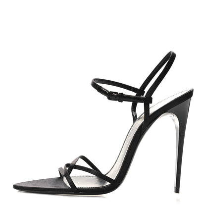 Saint Laurent Crepe Satin Clara 110 Ankle Strap Sandals 40 Black 1 of 8