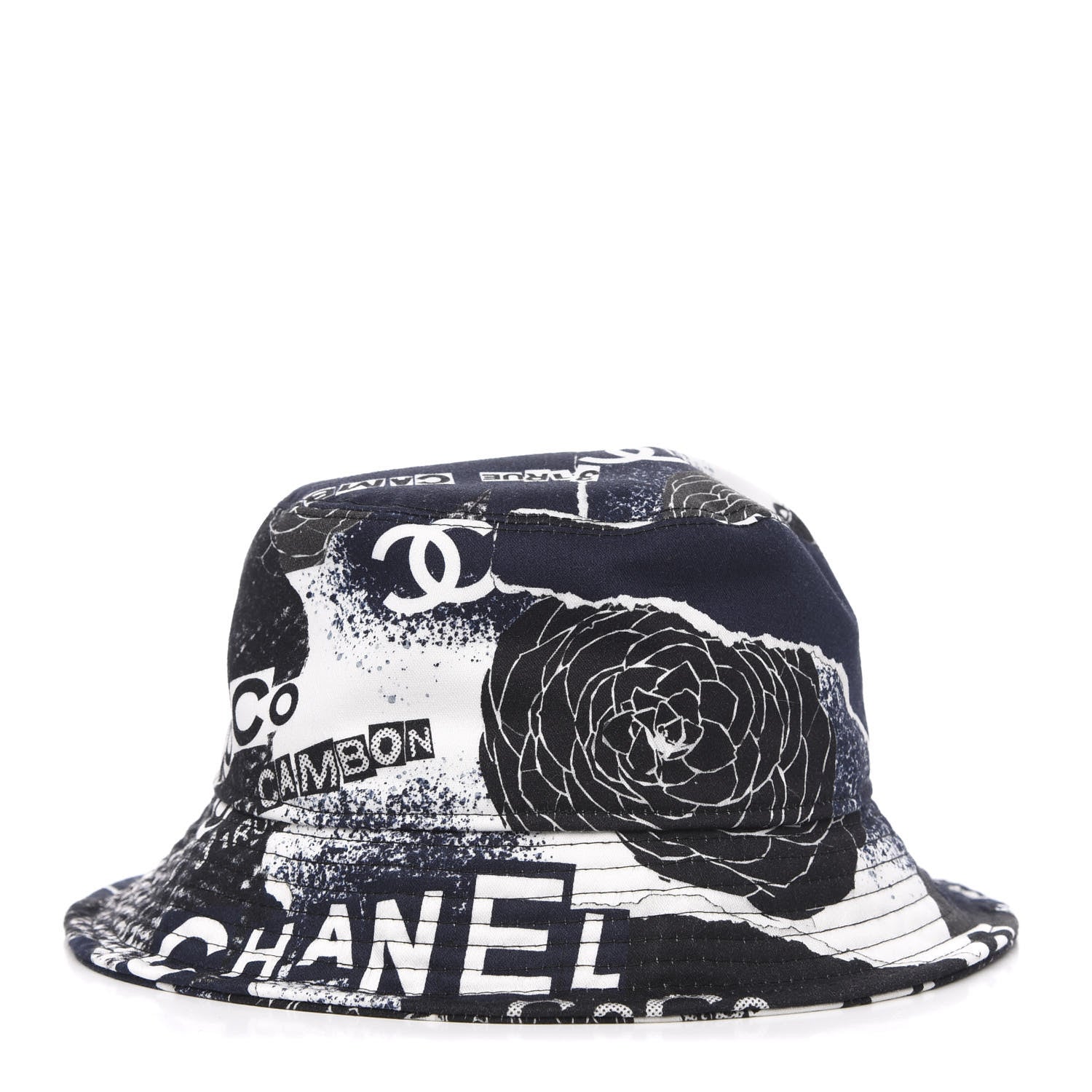 Chanel Cotton Coco Print Bucket Hat M Navy Black White 1 of 7
