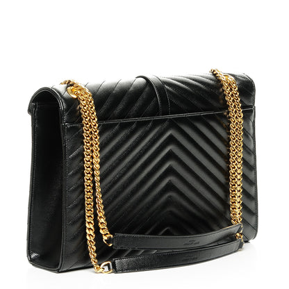 Saint Laurent Grain De Poudre Matelasse Chevron Large Monogram Satchel Black 3 of 6