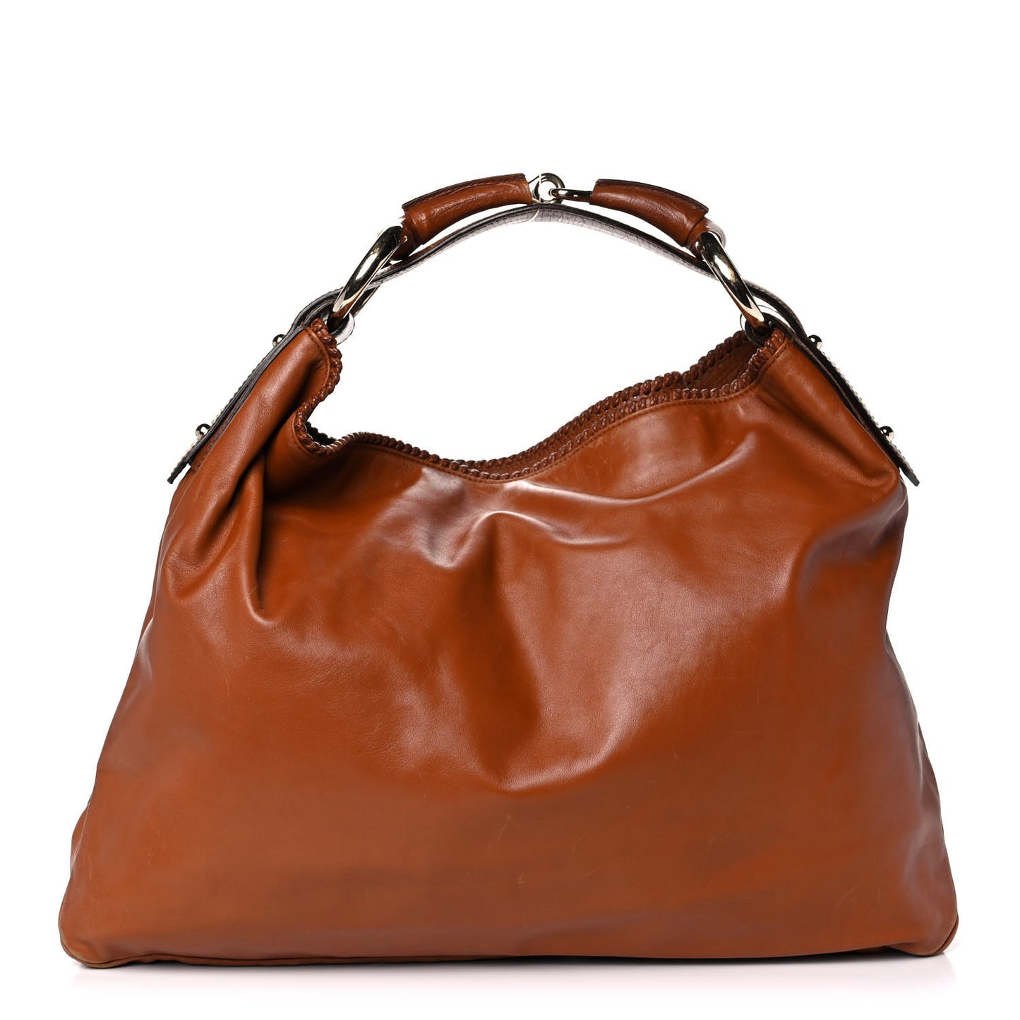 Calfskin Large Horsebit Chain Hobo Brown