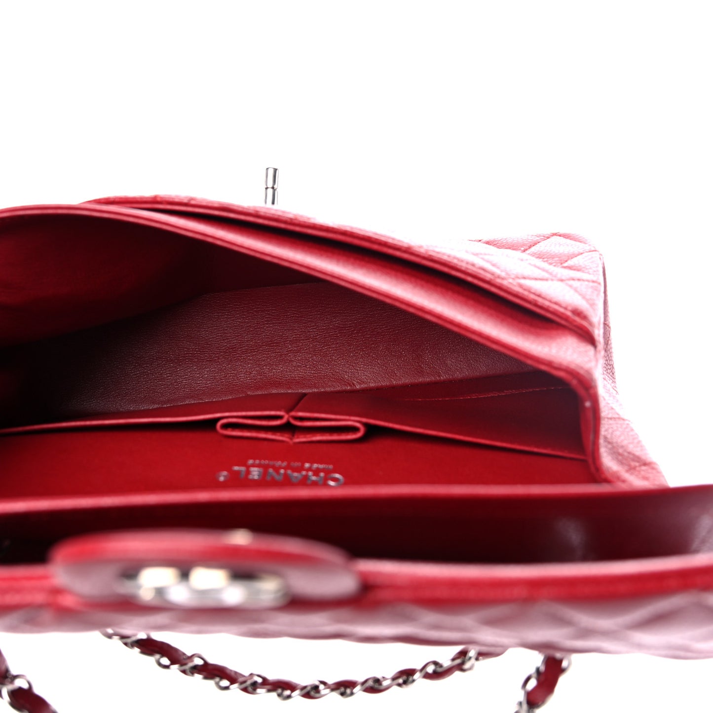 Caviar Quilted Medium Double Flap Red