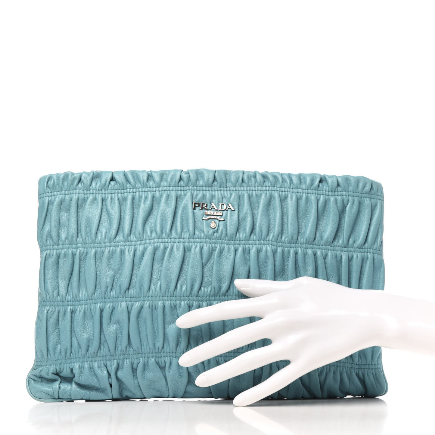 Nappa Gaufre Ruched Clutch Turchese
