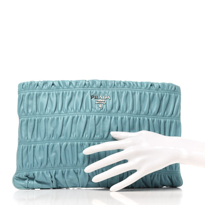 Prada Nappa Gaufre Ruched Clutch Turchese 2 of 9
