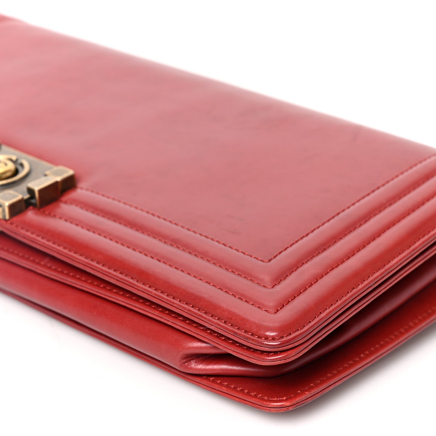 Glazed Calfskin Jumbo Boy Clutch Red