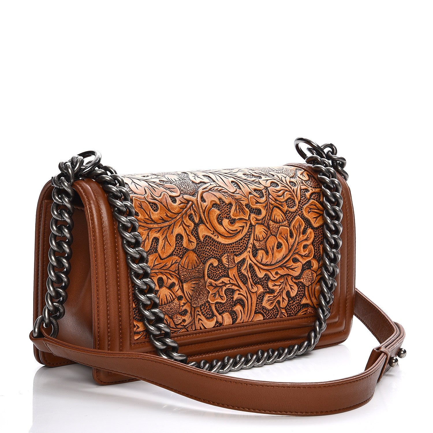 Chanel Calfskin Embossed Medium Cordoba Boy Flap Brown 3 of 7