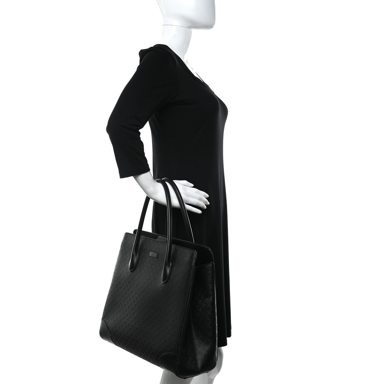 Gucci Calfskin Bright Diamante Medium Top Handle Bag Black 3 of 16