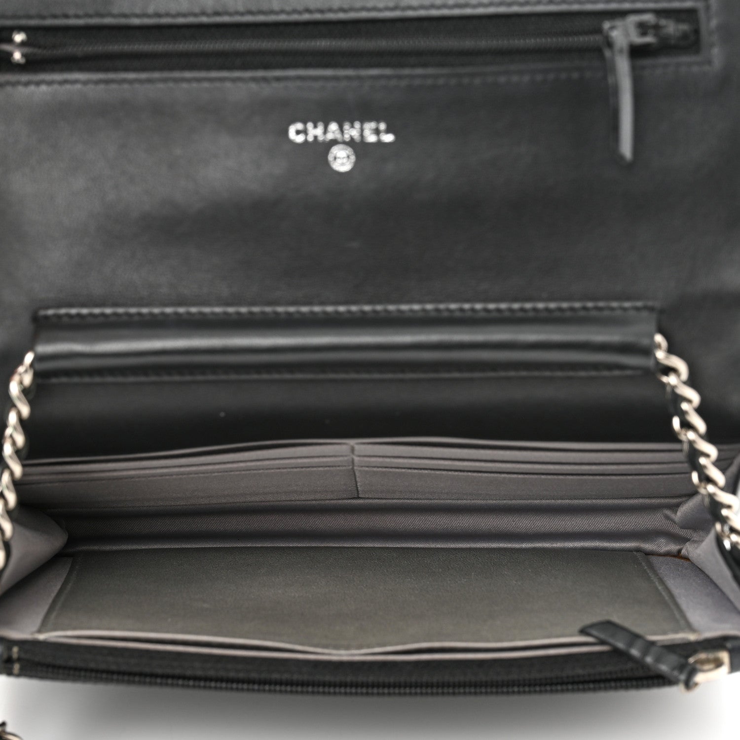 Chanel Lambskin Camellia Embossed Wallet on Chain WOC Black 4 of 10