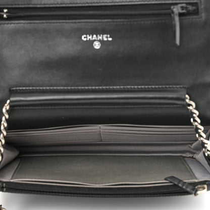 Chanel Lambskin Camellia Embossed Wallet on Chain WOC Black 4 of 10