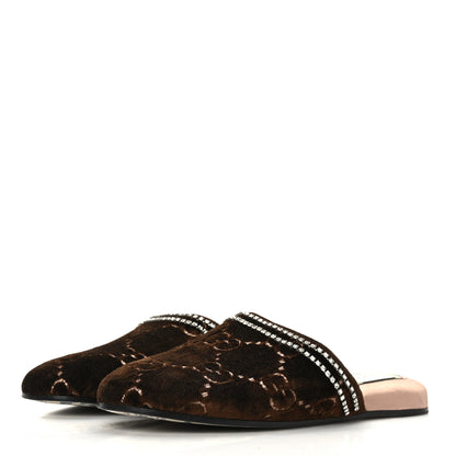 Gucci Velvet GG Monogram Crystal Slippers 35.5 Brown Vintage Cocoa 2 of 7