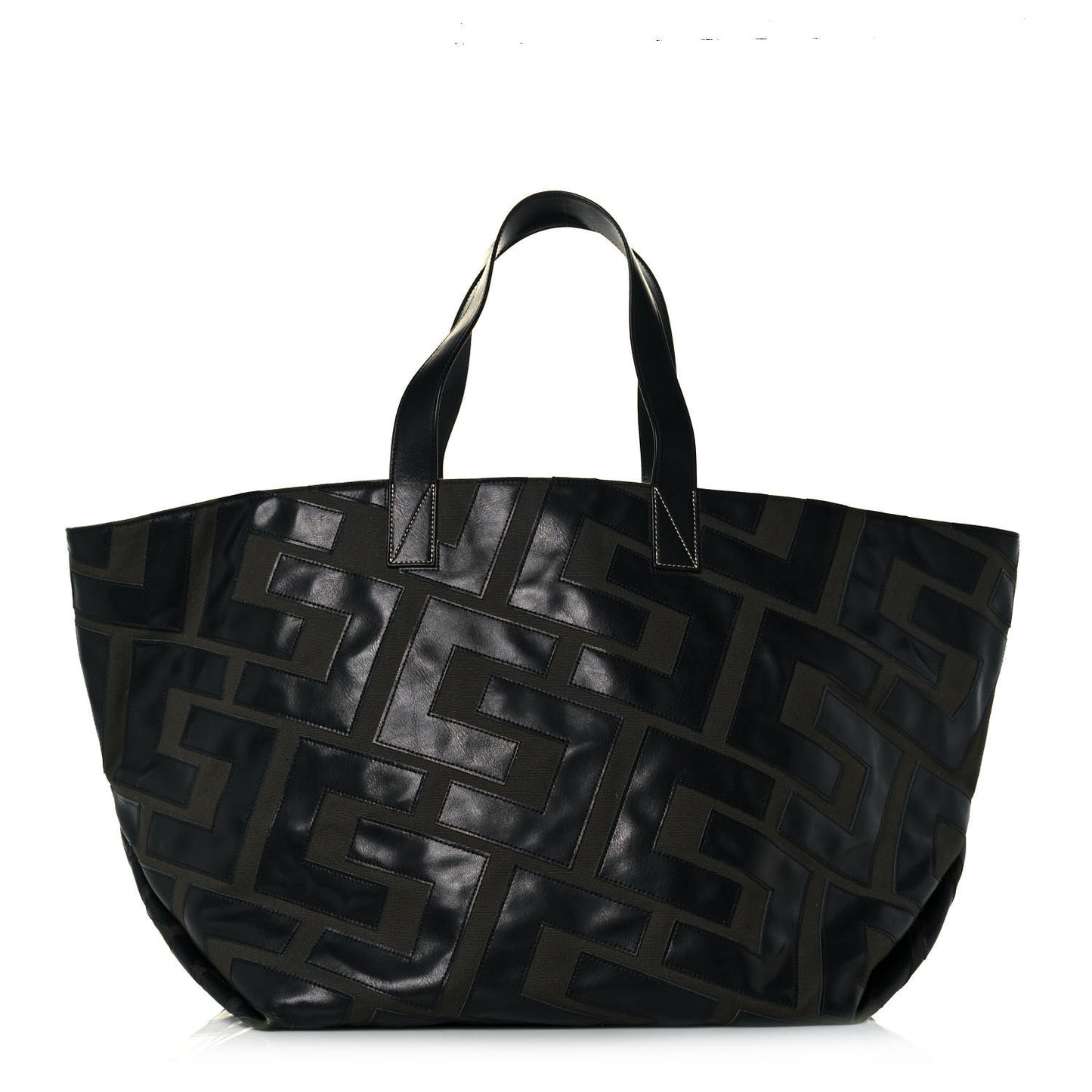 Calfskin Logo Patchwork Cabas Dark Green Black