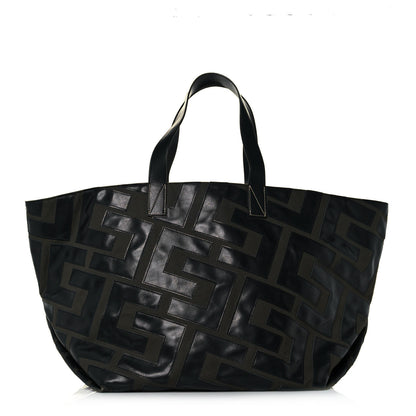 Celine Calfskin Logo Patchwork Cabas Dark Green Black 3 of 15