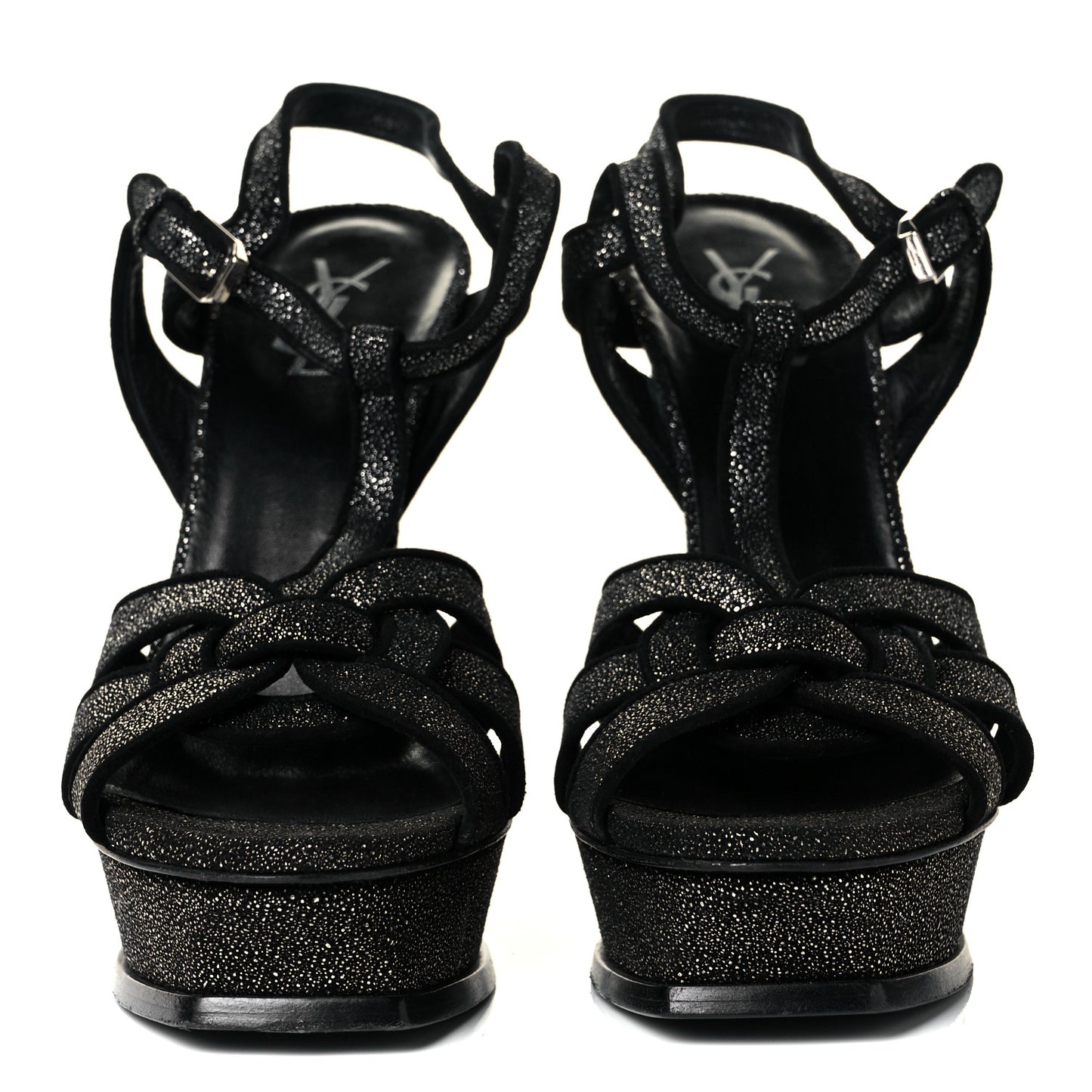 Glitter Effect Calfskin Tribute 105 Platform Sandals 41 Black