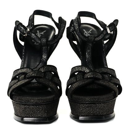 Saint Laurent Glitter Effect Calfskin Tribute 105 Platform Sandals 41 Black 2 of 8