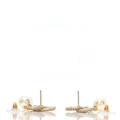 Chanel Crystal Pearl CC Drop Earrings Gold 3 of 4