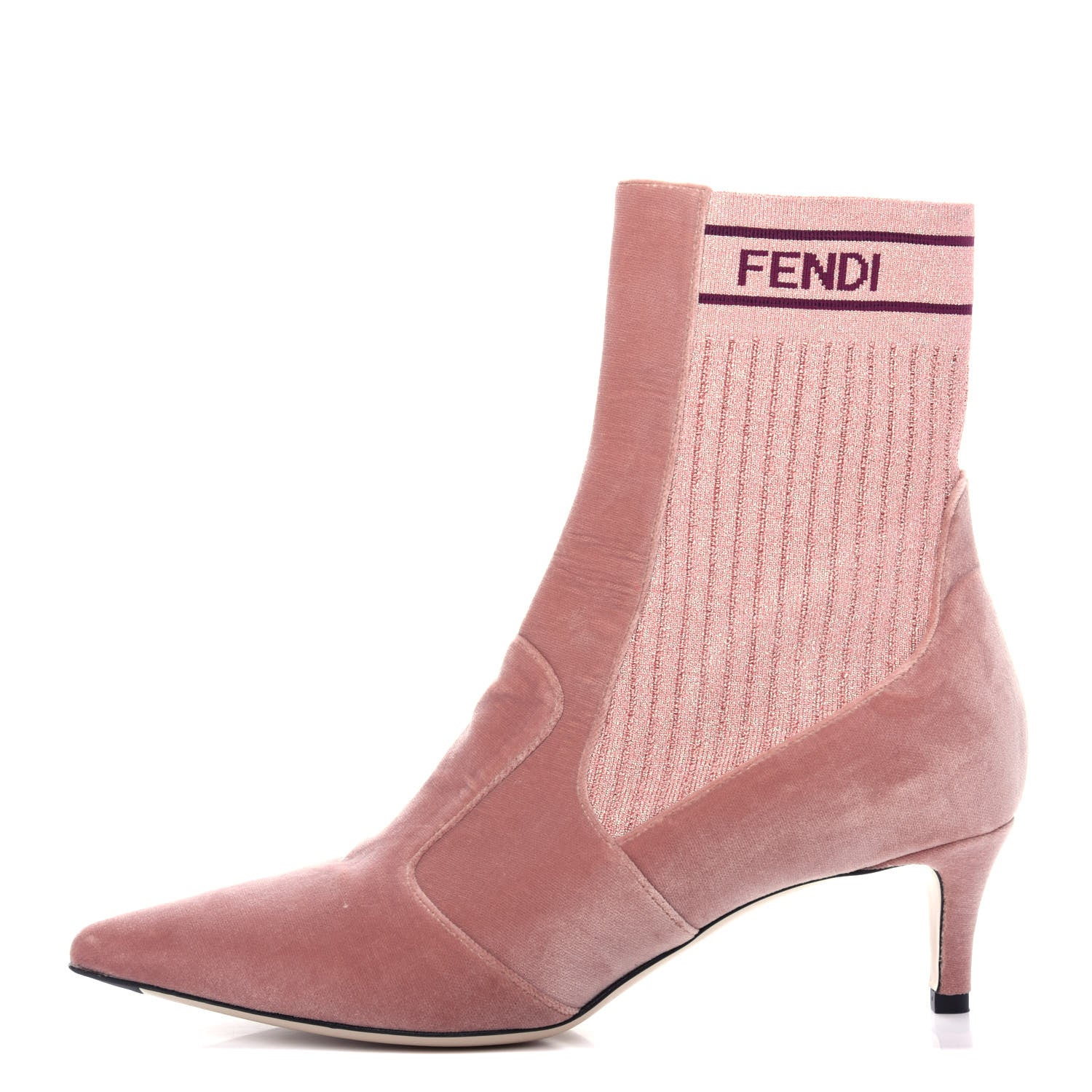 Fendi Velvet Lurex Rockoko Low Heel Sock Boots 38 Peonia Rosa Burdeos 1 of 9