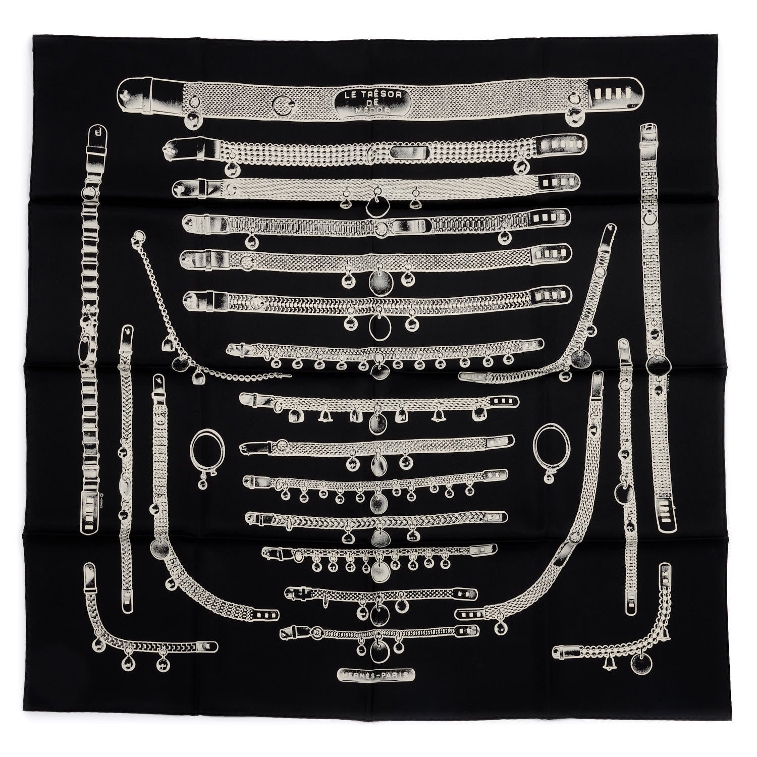 Hermes Silk Le Tresor De Medor Scarf 90 Black Creme 1 of 3