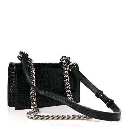 Alexander McQueen Calfskin Shiny Crocodile Embossed Jeweled Satchel Black 3 of 9