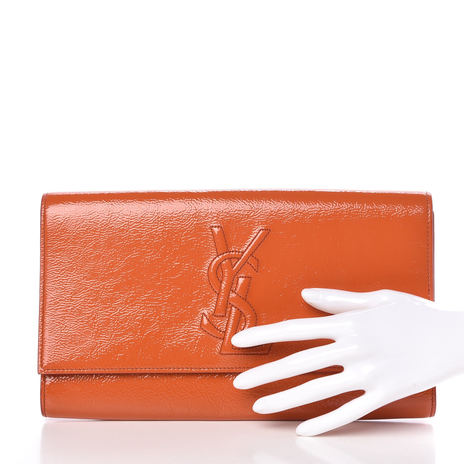 Saint Laurent Textured Patent Monogram Large Belle De Jour Clutch Orange 2 of 6