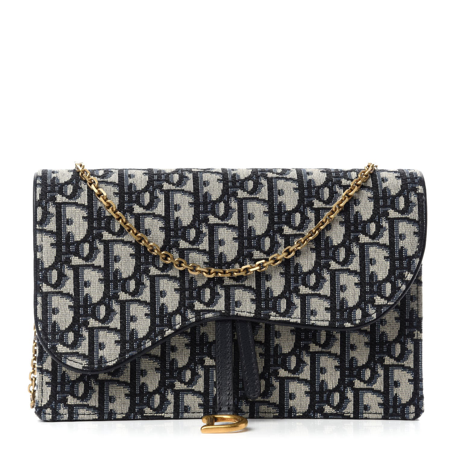 Christian Dior Oblique Saddle Chain Pouch Blue 1 of 10