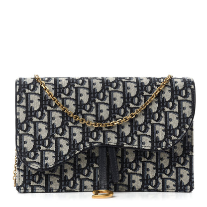 Christian Dior Oblique Saddle Chain Pouch Blue 1 of 10
