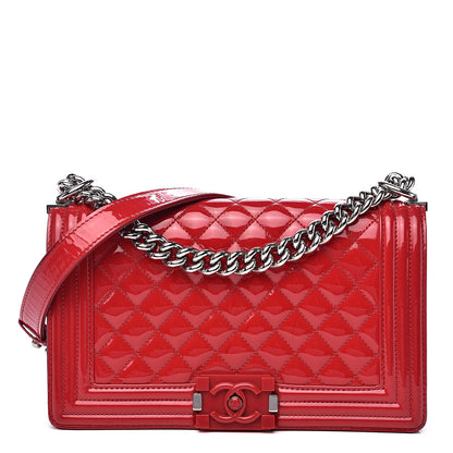 Chanel Patent Calfskin Quilted Medium Plexiglass Boy Flap Red 1 of 17