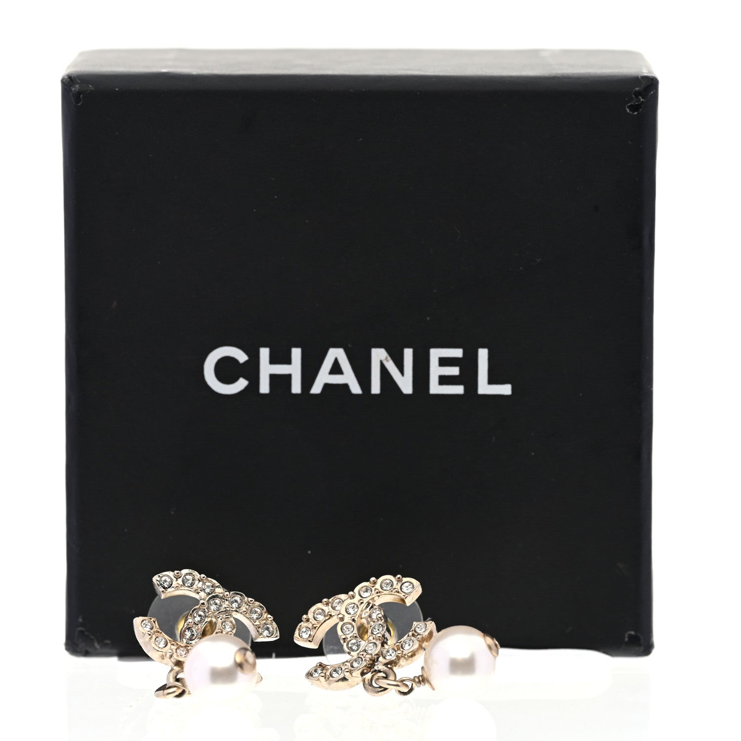 Chanel Crystal Pearl CC Drop Earrings Gold 5 of 5