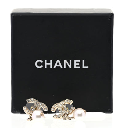 Chanel Crystal Pearl CC Drop Earrings Gold 5 of 5