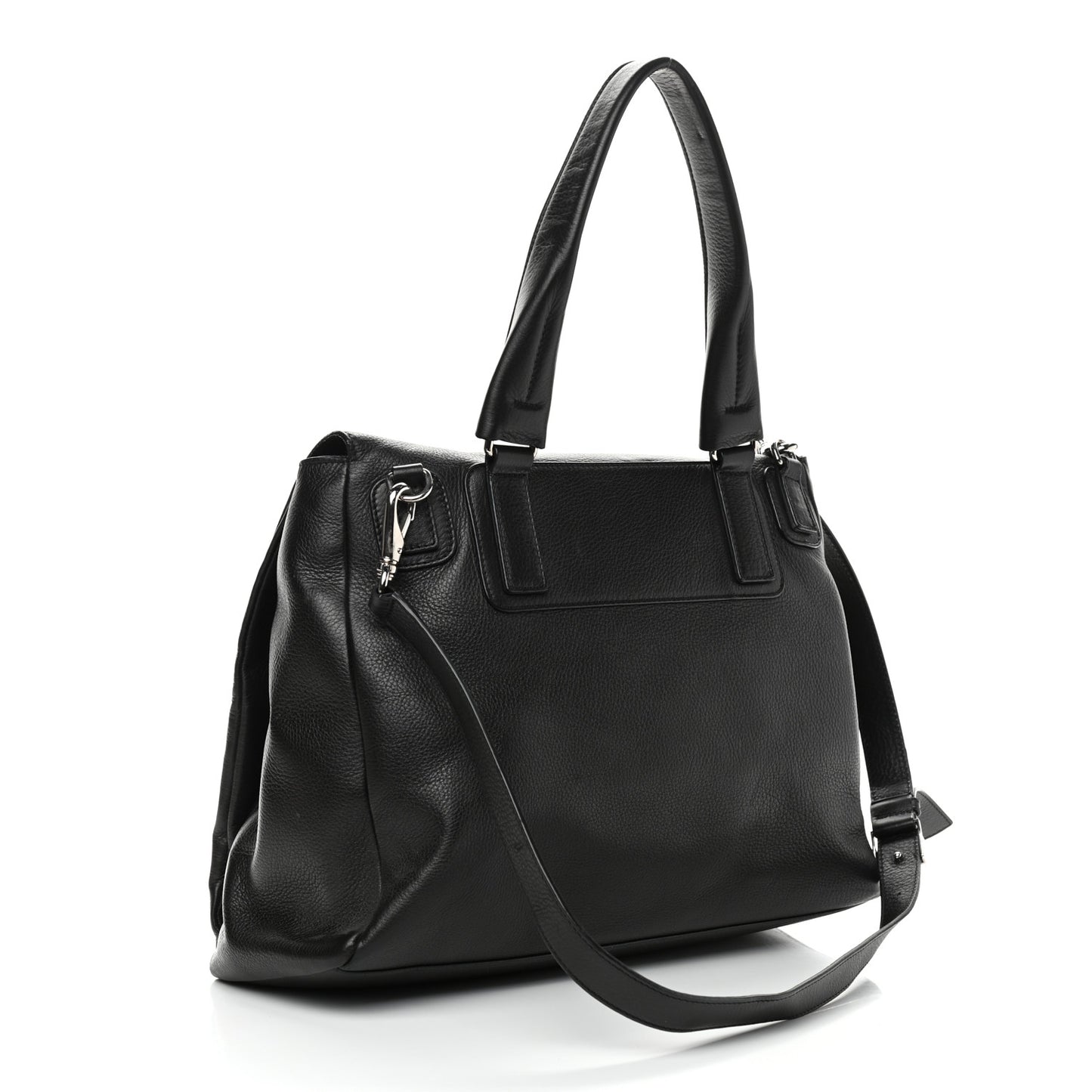 Waxy Grained Calfskin Medium Pandora Pure Flap Bag Black