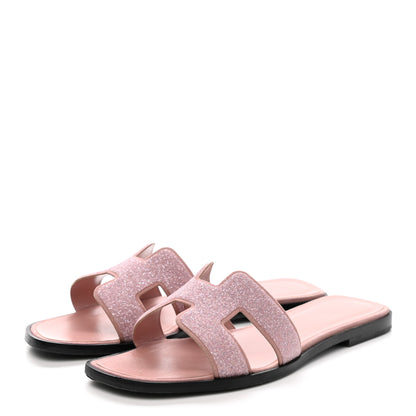 Hermes Suede Goatskin Crystal Powder Oran Sandals 38 Rose 3 of 12