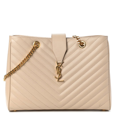 Saint Laurent Grain De Poudre Matelasse Chevron Monogram Shopping Bag Nude Powder 1 of 9