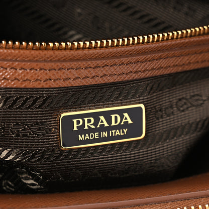 Prada Jacquard Saffiano Triangolo Symbole Embroidered Mini Galleria Double Zip Tote Tabacco Talco 6 of 10