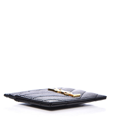 Saint Laurent Grain De Poudre Matelasse Chevron Monogram Credit Card Case Black 4 of 8