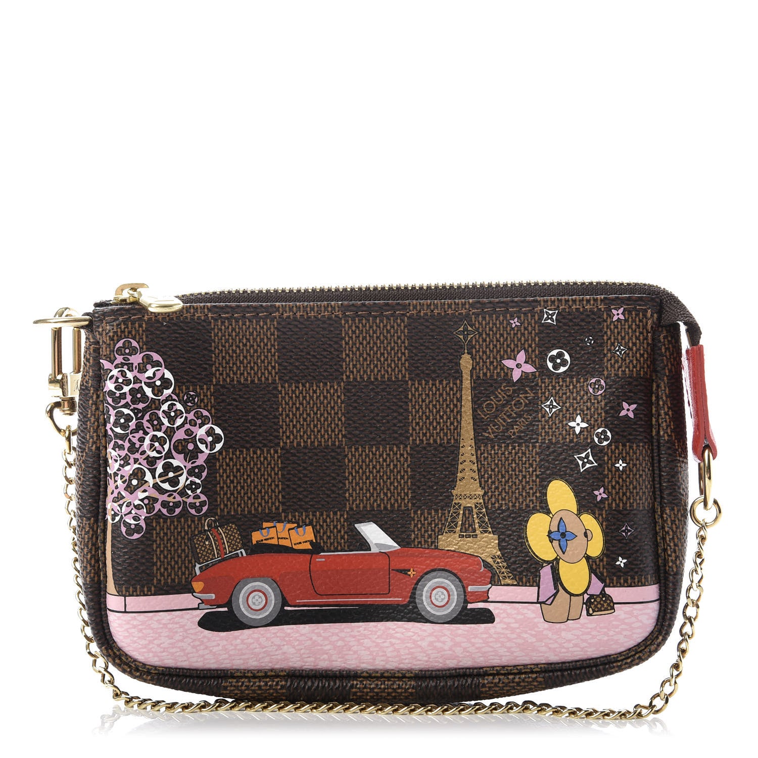 Louis Vuitton Damier Ebene 2019 Christmas Animation Mini Pochette Accessories Red 1 of 8