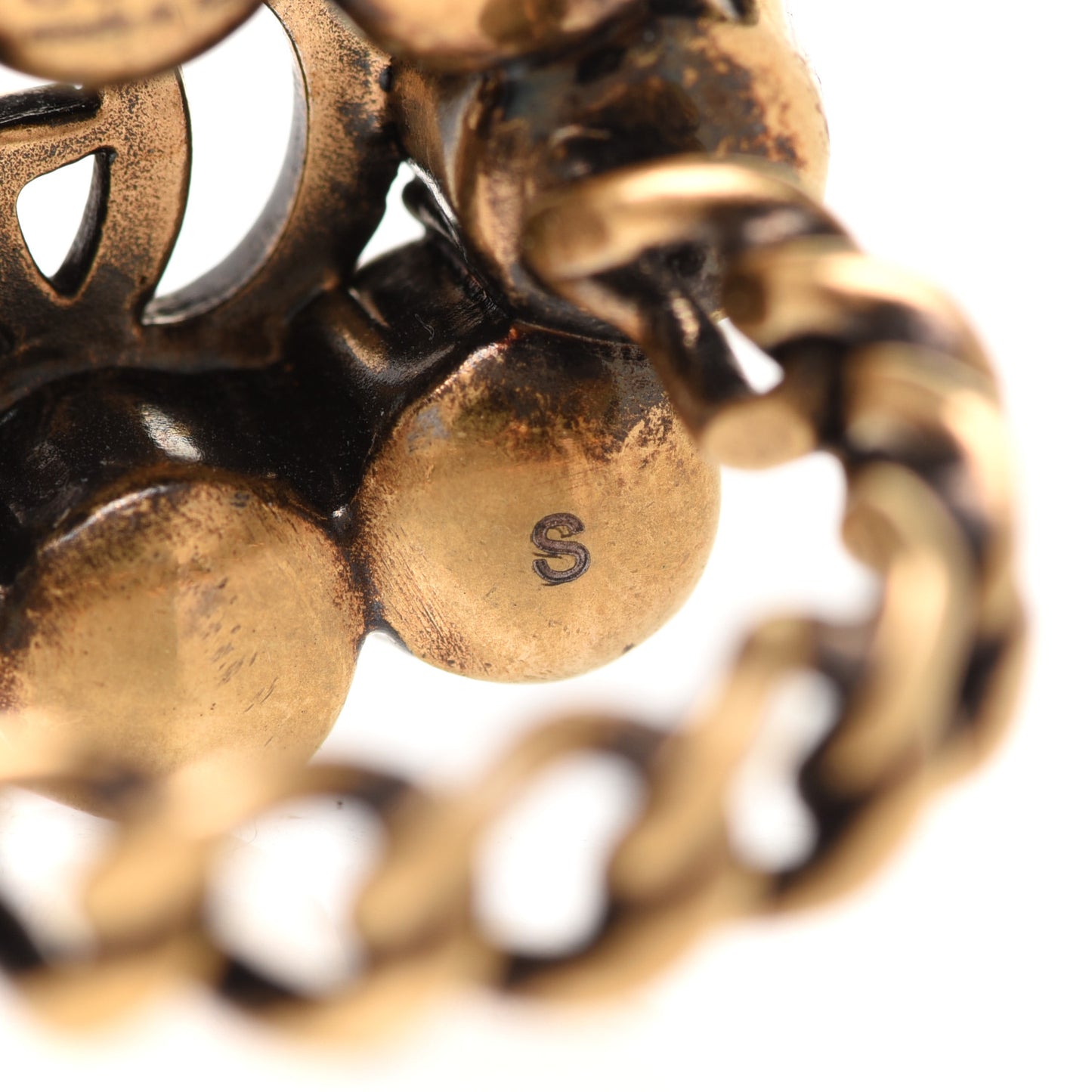 Metal Crystal Double G Ring S Aged Gold