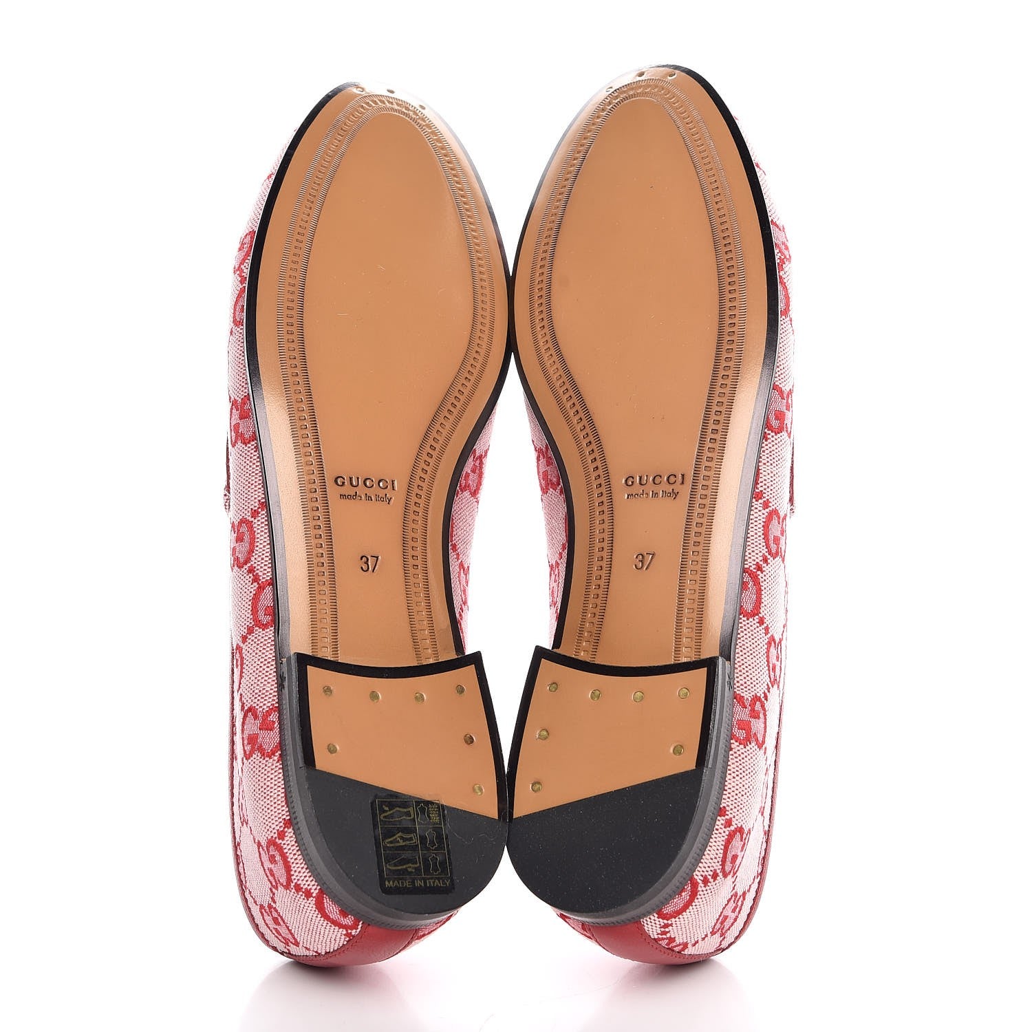 Gucci Canvas GG Monogram Horsebit Womens Jordaan Loafers 37 Gardenia Hibiscus Red 5 of 9