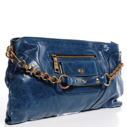 Prada Vitello Shine Clutch Bag Denim 3 of 8