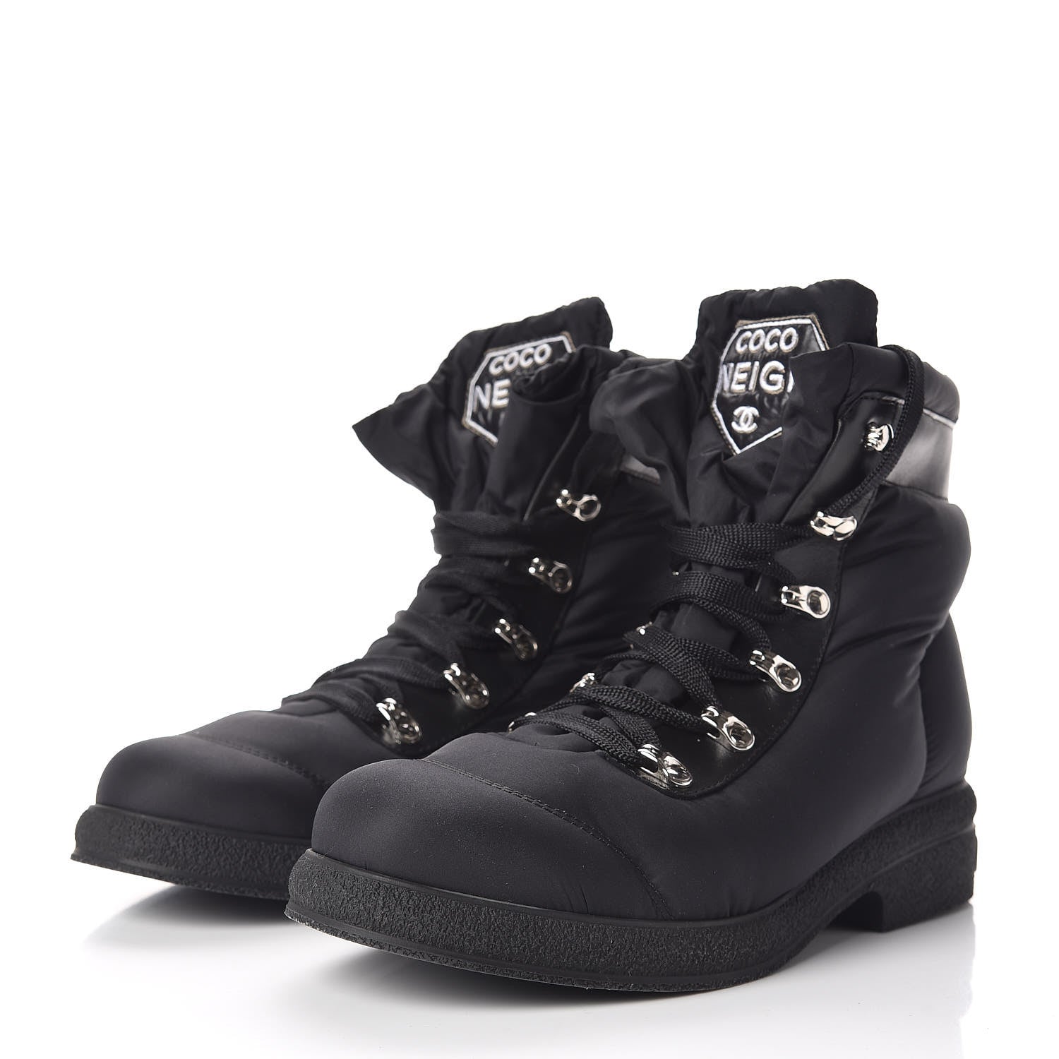 Chanel Nylon Calfskin Womens Coco Neige Short Boots 40 Black 3 of 10