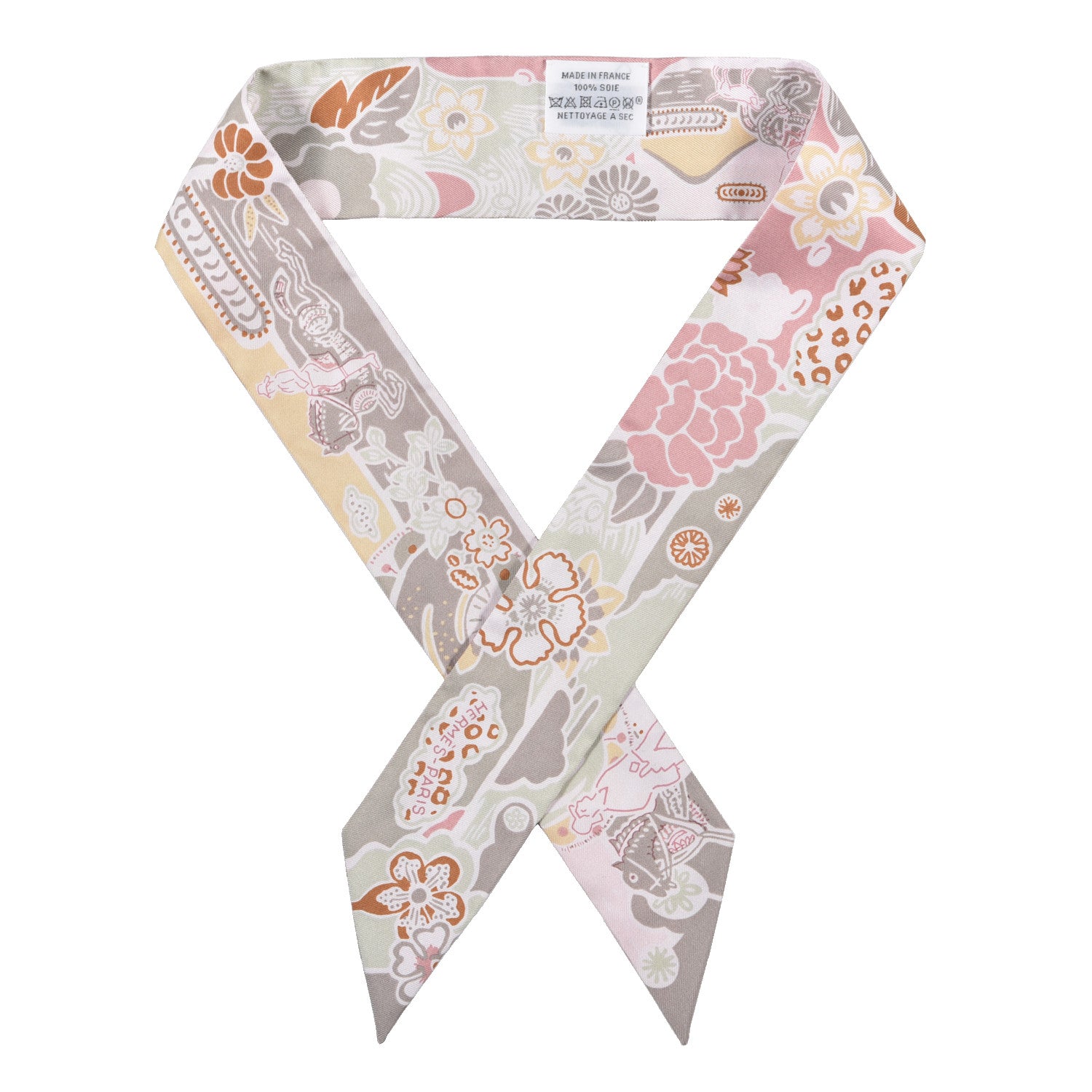 Hermes Silk Bingata Twilly Vieux Rose Vert De Eau 1 of 4