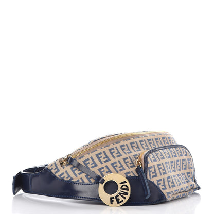 Fendi Zucchino Vitello Pocket Waist Bag Beige Azzurro Blue 4 of 8