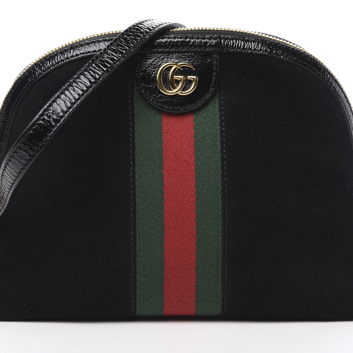 Suede Patent Web GG Small Ophidia Dome Shoulder Bag Black