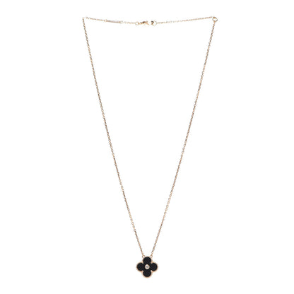 Van Cleef & Arpels 18K Rose Gold Diamond Black Onyx Vintage Alhambra Pendant Necklace 3 of 7