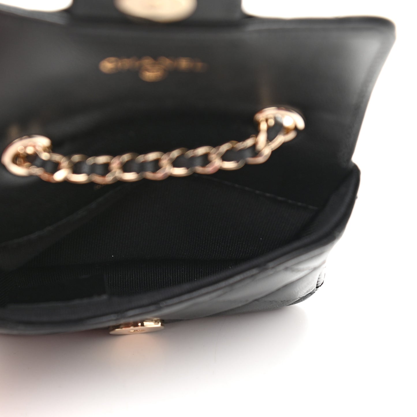 Lambskin Quilted Flap Bow Chain Waist Bag Black