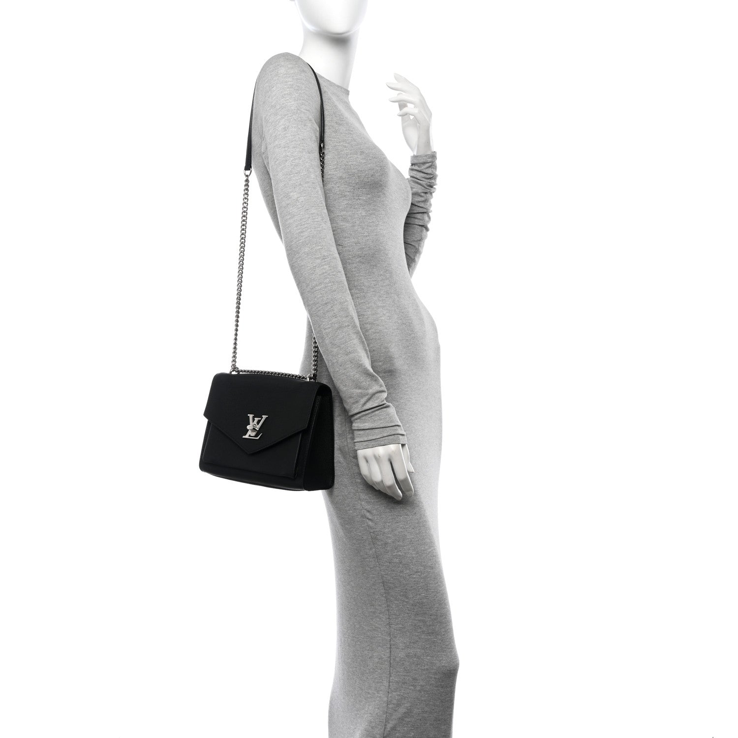 Louis Vuitton Soft Calfskin Mylockme Chain Bag BB Black 2 of 10